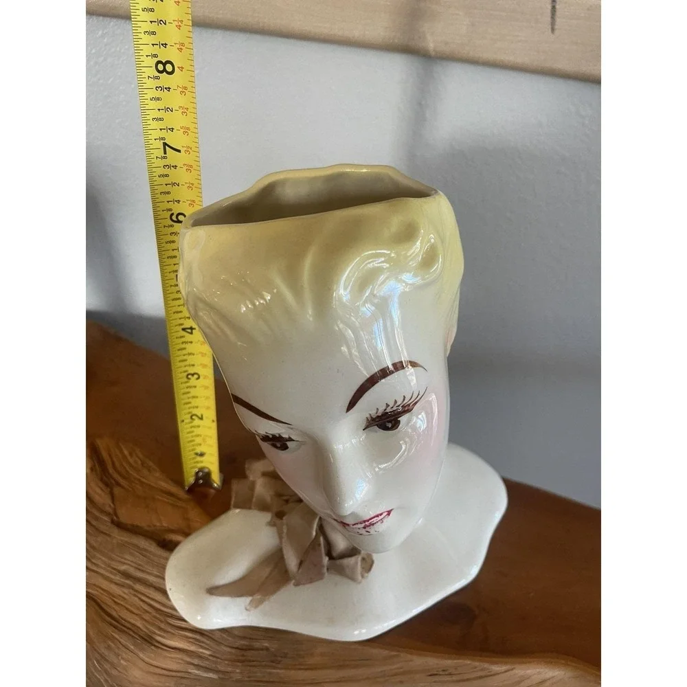 VTG MCM Deco Signed HORTON CERAMICS Head Vase Blonde Glamour Girl Original Scarf